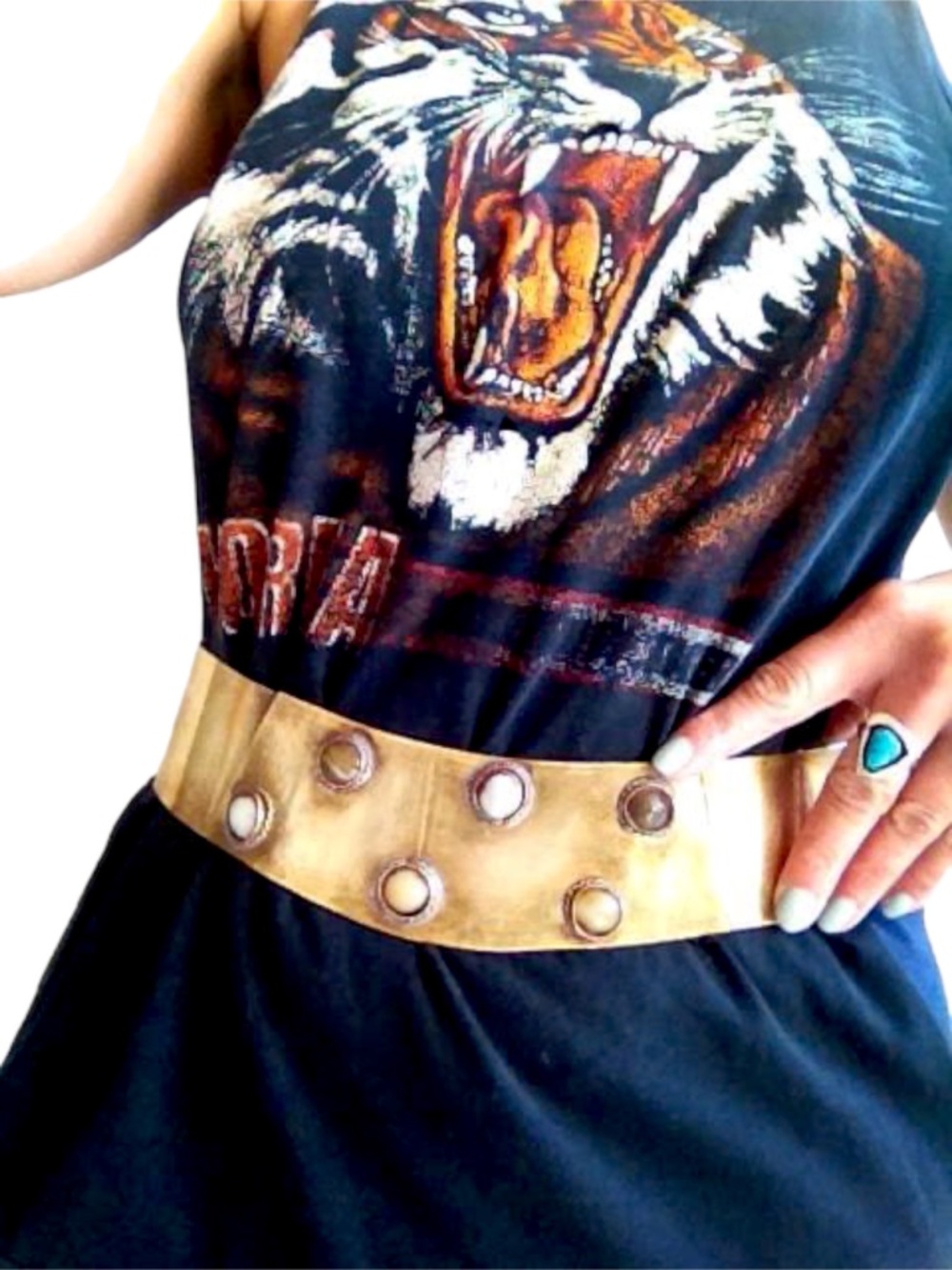 Vintage Ornate Brass Belt With Stones